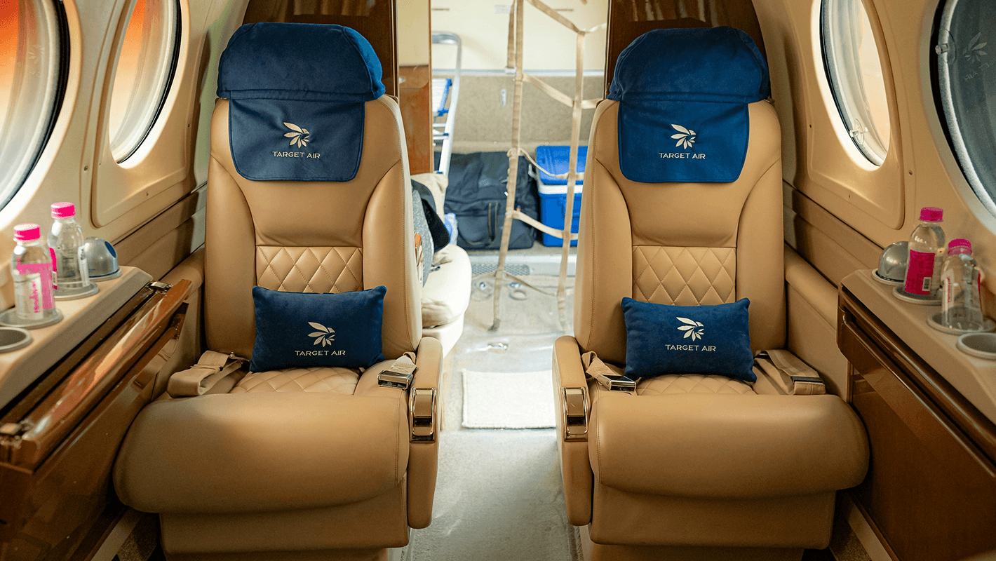 Luxury private jet cabin interior