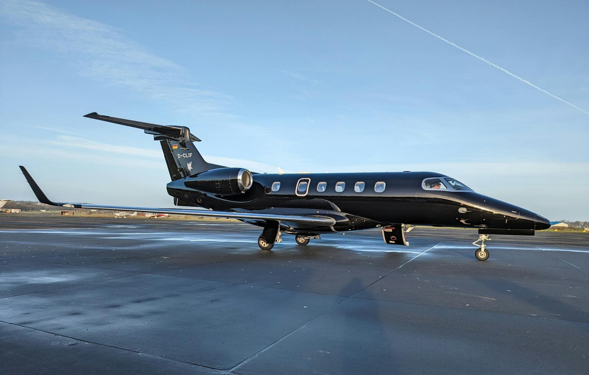 Private jet parked on the tarmac